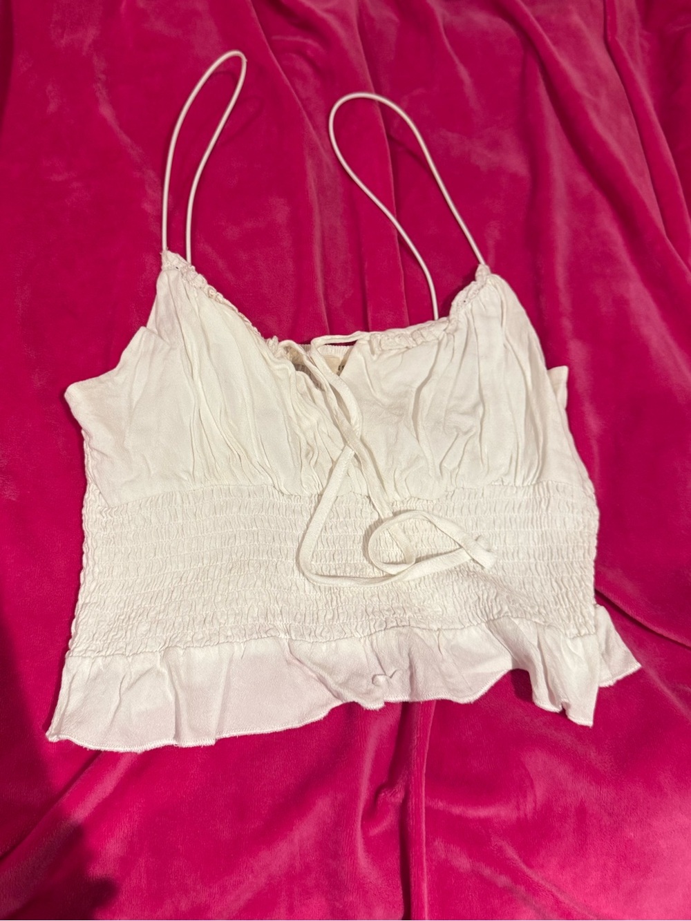 LA Hearts White Smocked Ruffle Crop Cami Top Size Small